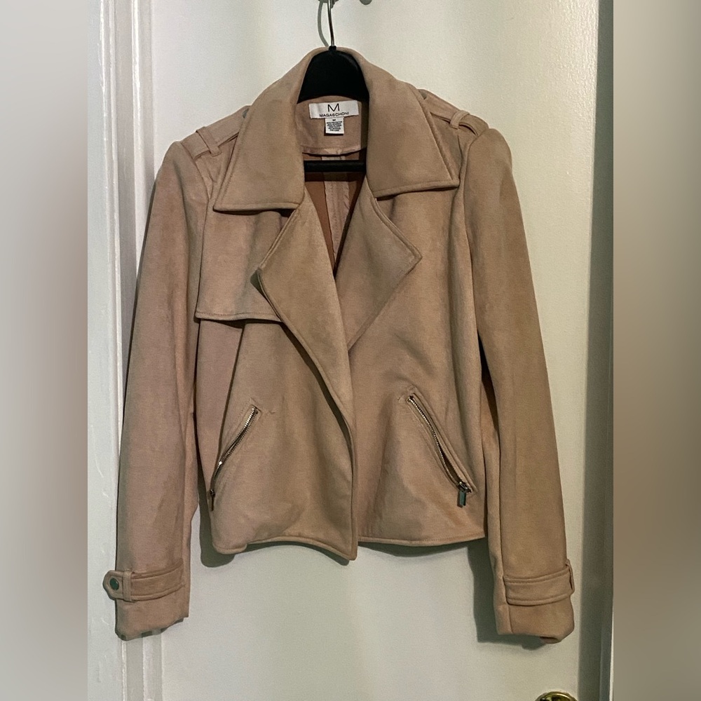Magaschoni Pink Leather Jacket with Zip Accents